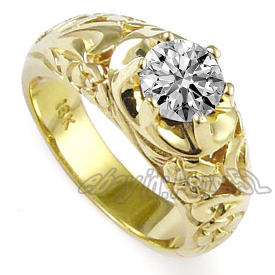 Men's 18k Yellow Gold ROCOCO design Diamond Ring