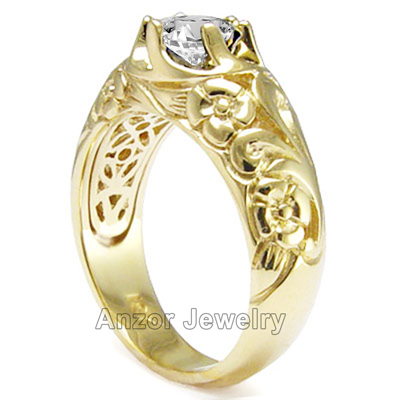 Men's 18k Yellow Gold ROCOCO design Diamond Ring