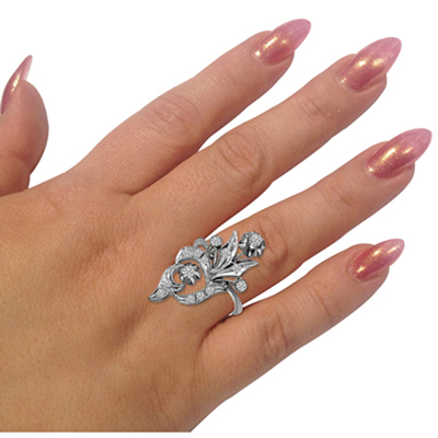Genuine White Topaz Russian StylRing in Silver 925