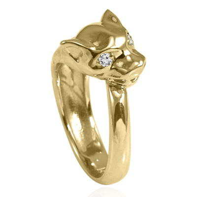14k solid Gold Cat Head Diamond Ring