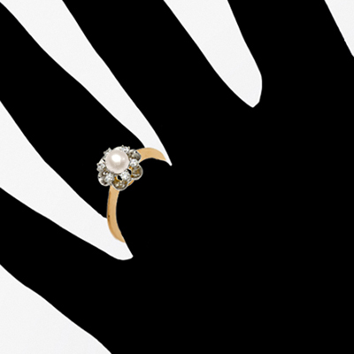 14K Gold Genuine Pearl and Diamond Ring