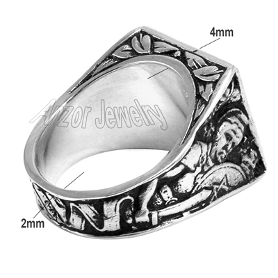 Lions Facing The Ten Commandments Ring in 18k Gold