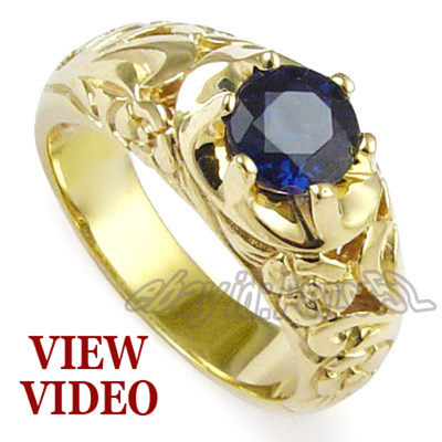 Men's Sapphire Ring 14K Yellow Gold Over Silver.