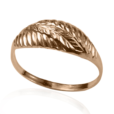 14K Solid Rose Gold Leaf Ring for lady