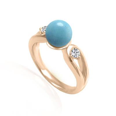 Genuine Turquoise Split Shank Diamond Ring 14k
