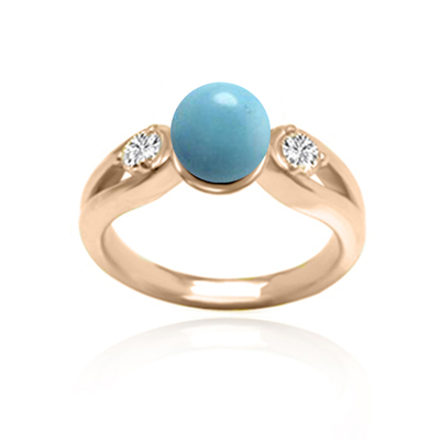 Genuine Turquoise Split Shank Diamond Ring 14k
