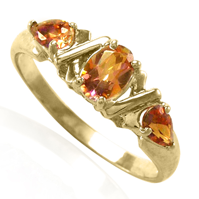 14k Yellow Gold Brown Topaz Three-Stone Ring