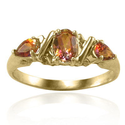 14k Yellow Gold Brown Topaz Three-Stone Ring