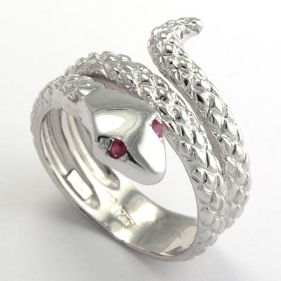 Men's Silver Twisted Serpent Ruby Ring