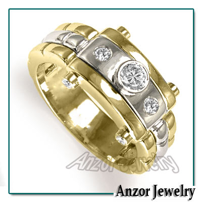 Men's 14k Two-Tone Gold Burnish Set Diamond Ring