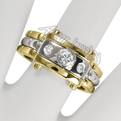 Men's 14k Gold Burnish Set Diamond Sapphire Ring