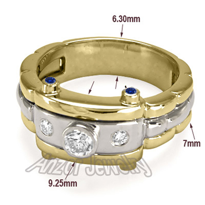 Men's 14k Gold Burnish Set Diamond Sapphire Ring