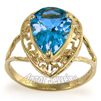 14K Gold Blue Topaz Ring