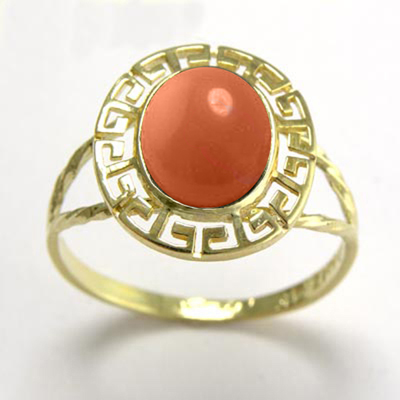 14k Gold Greek Coral Ring