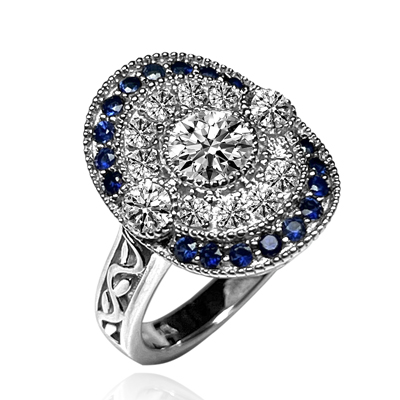 14k Gold Lab Grown Diamond and Sapphire Ring