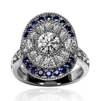 14k Gold Lab Grown Diamond and Sapphire Ring