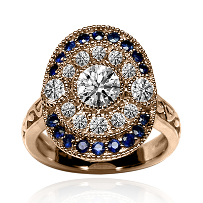 14k Gold Lab Grown Diamond and Sapphire Ring