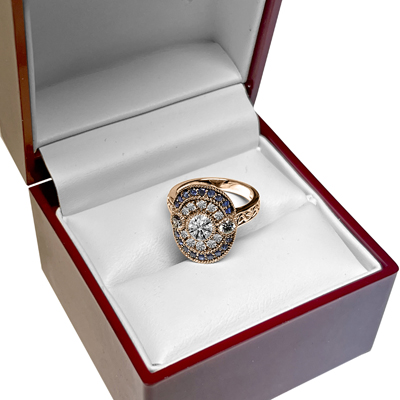 14k Gold Lab Grown Diamond and Sapphire Ring