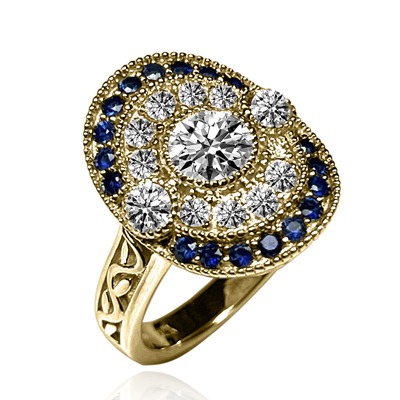 14k Gold Lab Grown Diamond and Sapphire Ring