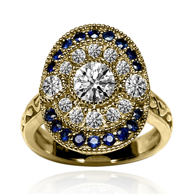 14k Gold Lab Grown Diamond and Sapphire Ring