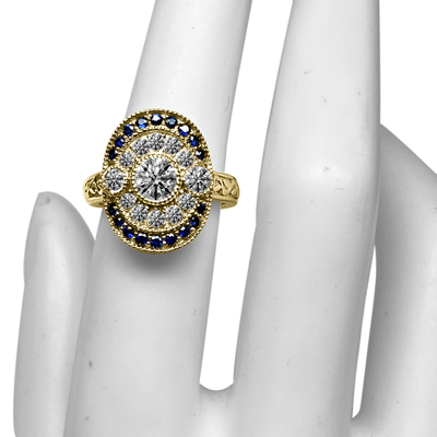 14k Gold Lab Grown Diamond and Sapphire Ring