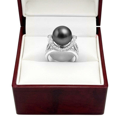 14k Gold Genuine Pearl Diamond Ring
