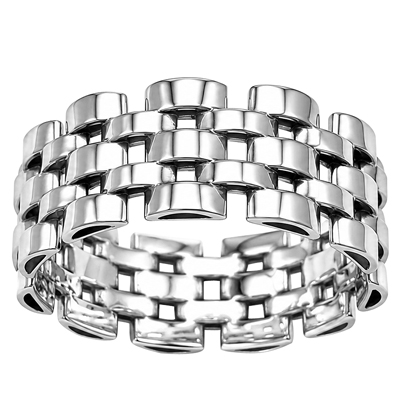 14k Gold Panther Link Band Men Ring