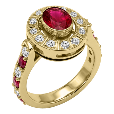 Russian Style 14k Gold Diamond Ruby Ring