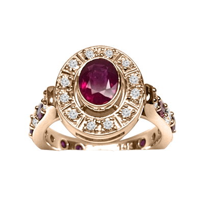 Russian Style 14k Gold Diamond Ruby Ring