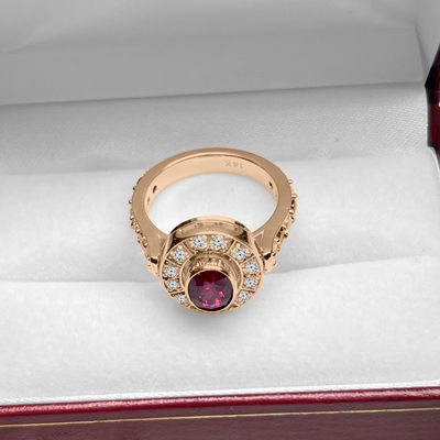Russian Style 14k Gold Diamond Ruby Ring