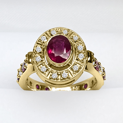 Russian Style 10k Gold Lab Grown Diamond Ruby Ring