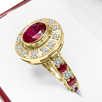 Russian Style 10k Gold Lab Grown Diamond Ruby Ring