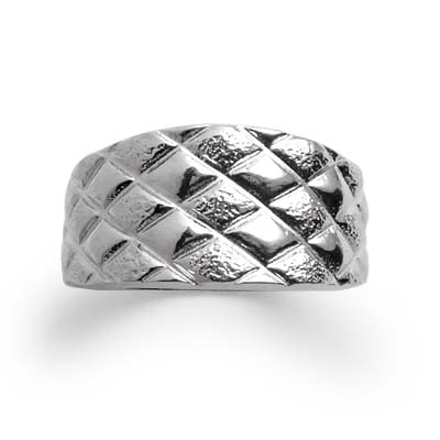 14k White Gold Checked Ring