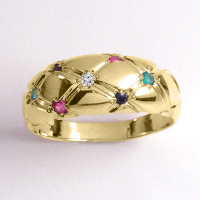 14k Gold Diamond, Ruby, Sapphire, Emerald Ring