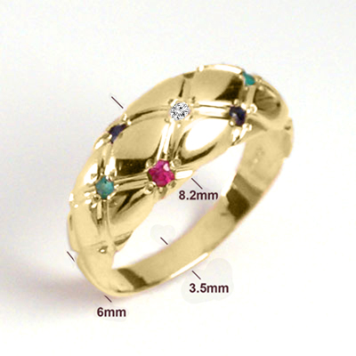14k Gold Diamond, Ruby, Sapphire, Emerald Ring