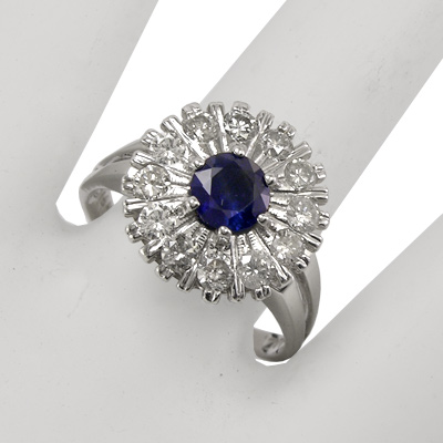 Sapphire and Diamond ring Russian style ring 14k