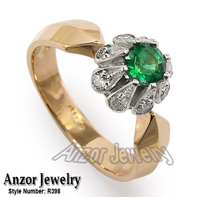 old Russian style Emerald & Diamond ring 585