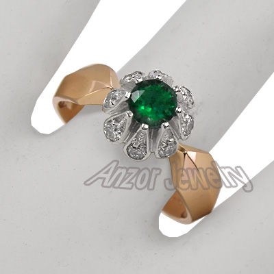 old Russian style Emerald & Diamond ring 585
