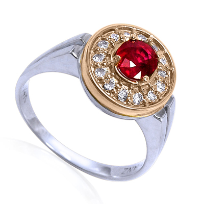 14k Gold Diamond and Ruby Russian Style ring