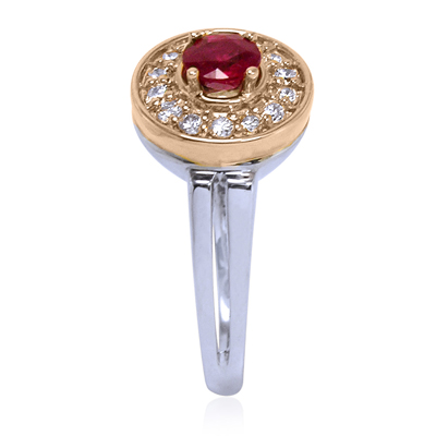 14k Gold Diamond and Ruby Russian Style ring