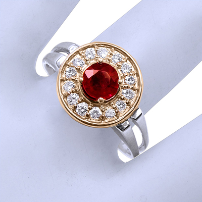 14k Gold Diamond and Ruby Russian Style ring