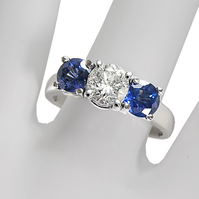 Sapphire Diamond Three Stone Ring 14k