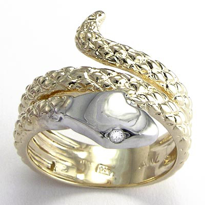 14k Twisted Serpent Diamond Men's Ring