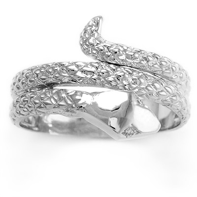 14k Solid White Gold Genuine Diamond Snake ring