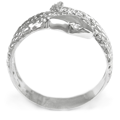 14k Solid White Gold Genuine Diamond Snake ring