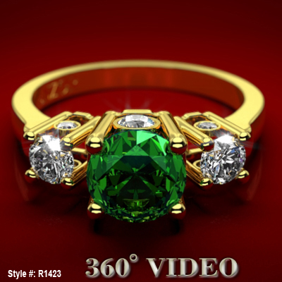 Emerald Diamond Three Stone Ring in 18k Gold