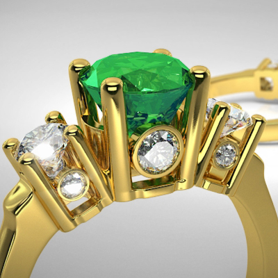 Emerald Diamond Three Stone Ring in 18k Gold