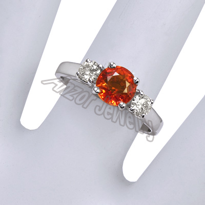 14k Gold Sapphire Diamond three stone Ring