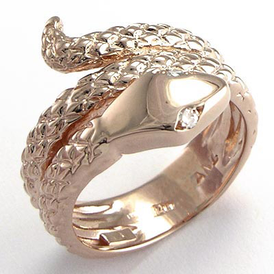 Men's 14k Rose Gold Twisted Serpent Diamond Ring
