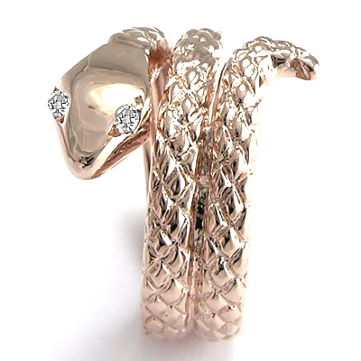 Men's 14k Rose Gold Twisted Serpent Diamond Ring